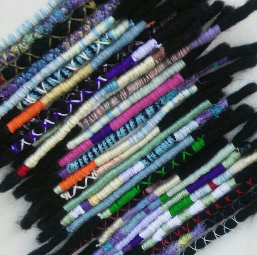 Short colorful decorated black crochet dreadlocks